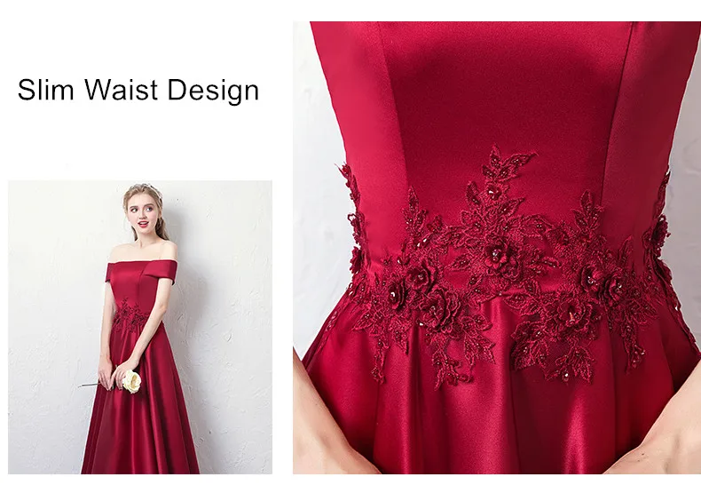 Robe De Soiree/ г. ТРАПЕЦИЕВИДНОЕ длинное бордовый вечернее платье с открытыми плечами атласное платье для девочек, vestido de festa, свадебные вечерние платья для выпускного вечера