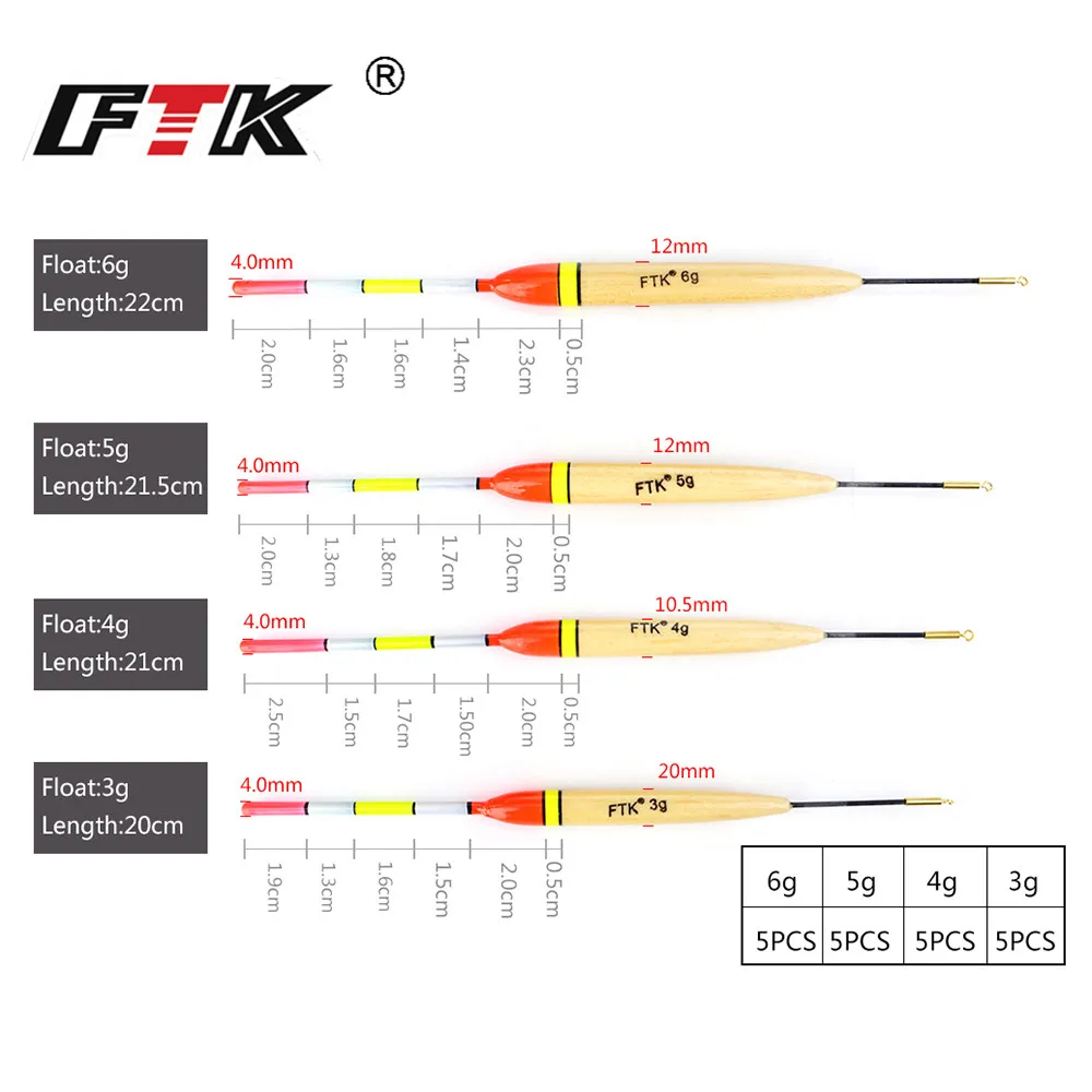 FTK Barguzinsky Fir 5Pcs/Lot Weight 3g-6g Fishing Float Length 20cm-22cm Float For Carp Fishing