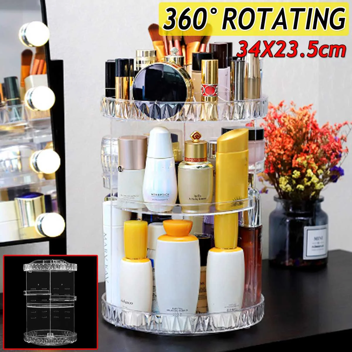

New Acrylic Cosmetics Storage Box 360 Degree Rotation Transparent Fashion Spin Multi-function Detachable Makeup Beauty Organizer