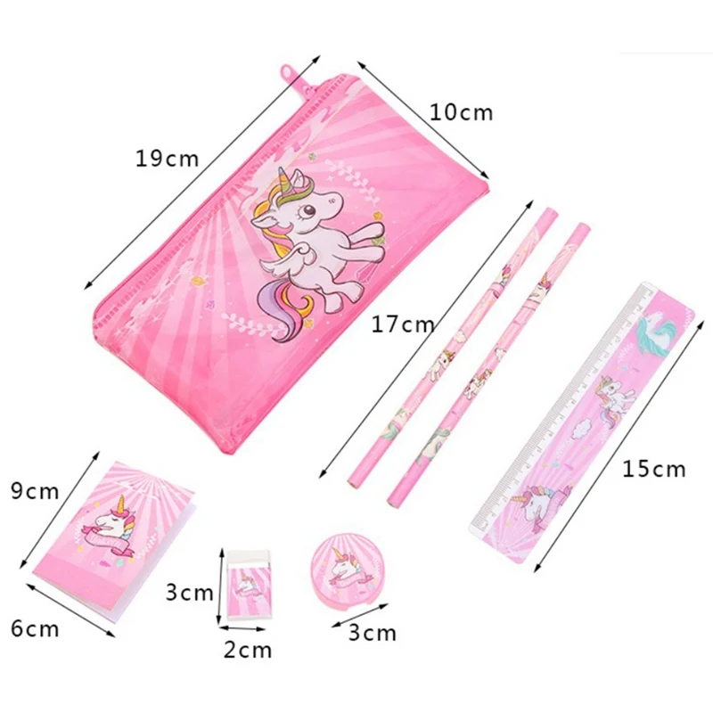 1 PCS Cartoon Unicorn pencil case for girls Cute stationery set pen bag with ruler eraser Kids Creative Festival Opening Gifts