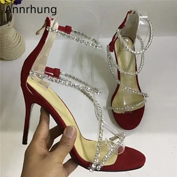 

Sexy Narrow Band Gladiator Sandalias Mujer Elegant Pointed Toe Rhinestone Decor Strap Thin High Heels Party Shoes Women Sandals