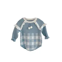 Combinaison pour bébé fille, col de poupée rayé, body tricoté, Style coréen, vêtements pour bébé fille, automne hiver 