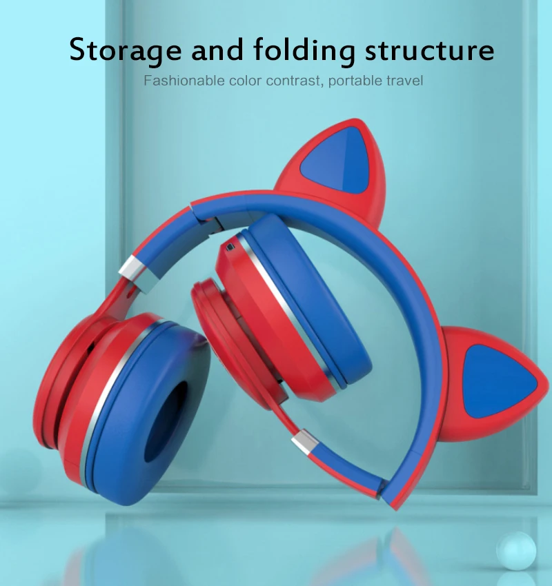 LED Cat Ear Headphones Bluetooth 5 0 Noise Canceling Adults Kids Girl Headphones Support TF Card FM Radio With Microphone Wirele