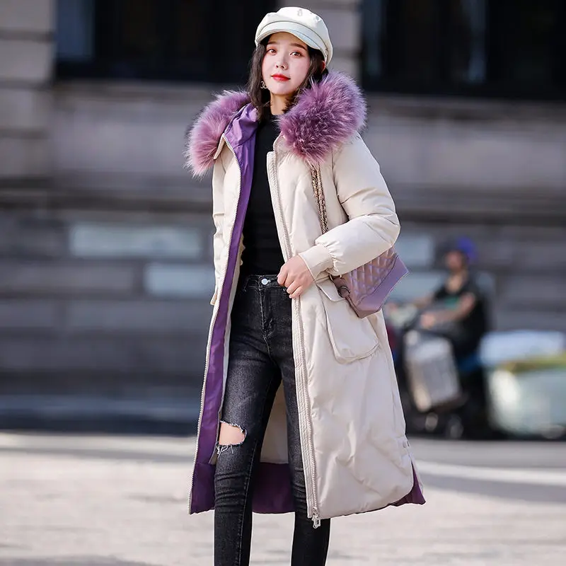 Женская длинная куртка на хлопковом наполнителе с меховым воротником|Парки| |