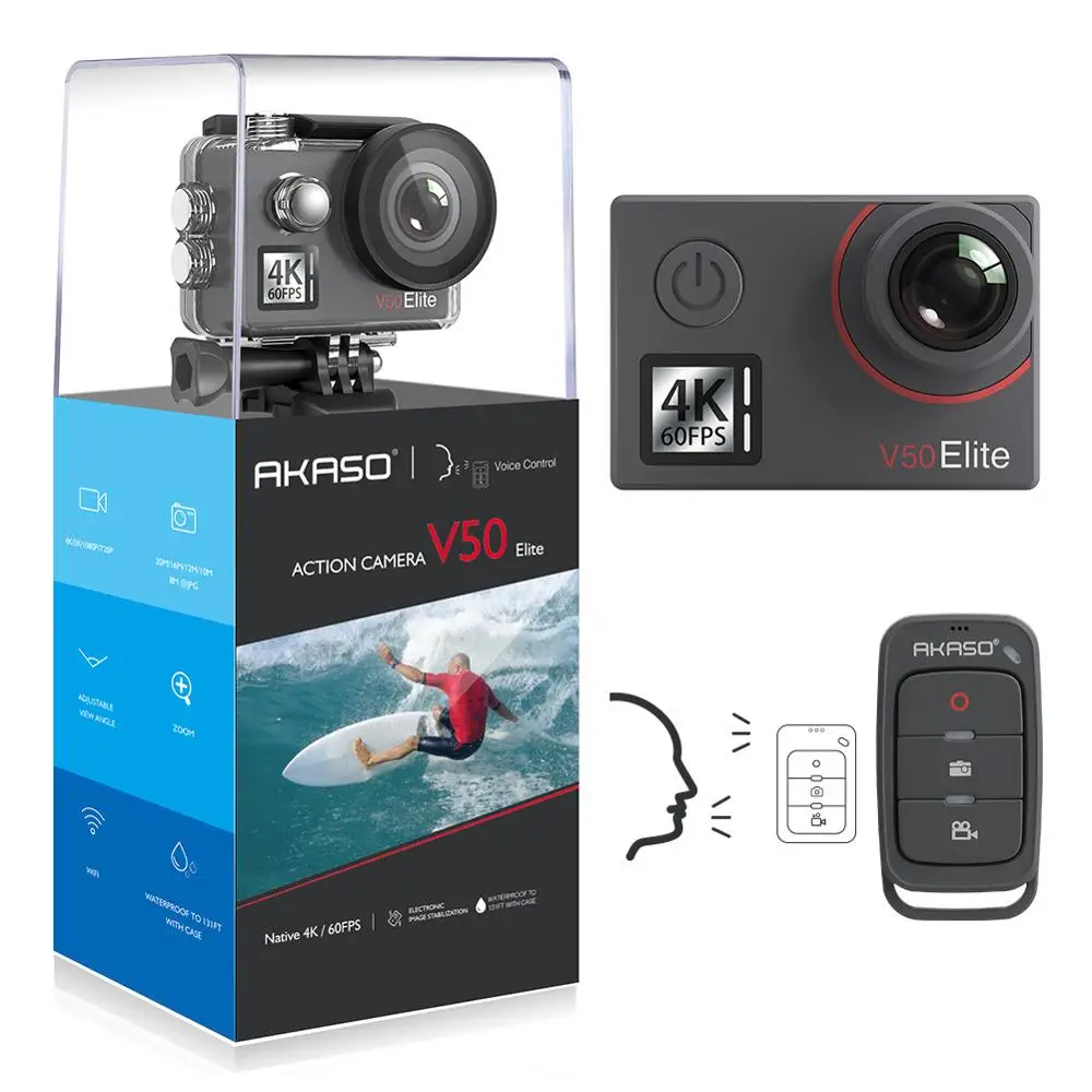 AKASO V50 Elite Native 4 K/60fps 20MP Ultra HD 4K экшн-Камера спортивная WiFi сенсорный экран Голосовое управление EIS 40m Водонепроницаемая камера
