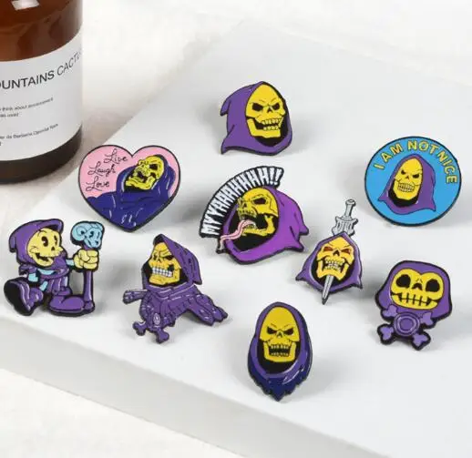 9 стилей Skeletor фиолетовый капюшон эмалированная булавка мастера Вселенной значок брошь сумка Одежда лацкан булавка классический мультфильм ювелирные изделия
