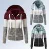 Patchwork Hoodies Women Hooded Polyester Zipper Pocket Coat Casual Drawstring Sweatshirts Female Sports Outwear ► Photo 1/6