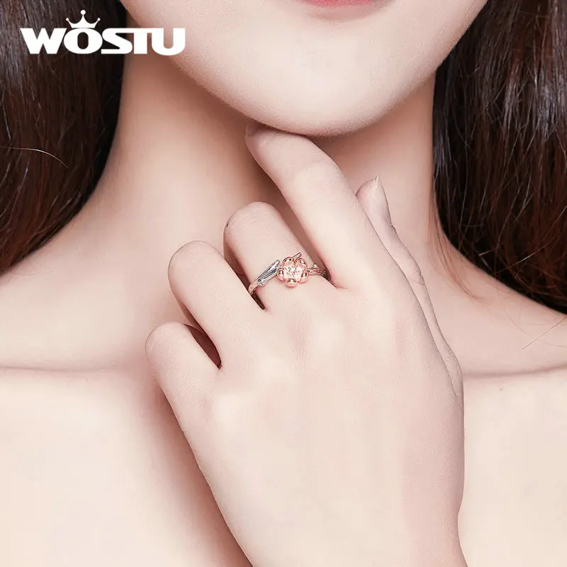 WOSTU, настоящее 925 пробы, Серебряное цветочное кольцо для женщин, циркониевое обручальное кольцо для влюбленных, модное уникальное ювелирное изделие DXR599