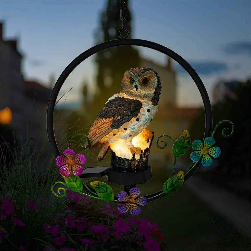 Солнечный полимерный подвесной светильник в виде совы из кованого железа для украшения сада, рождественский подарок, креативный Декор для дома, вечерние подвесные светильники