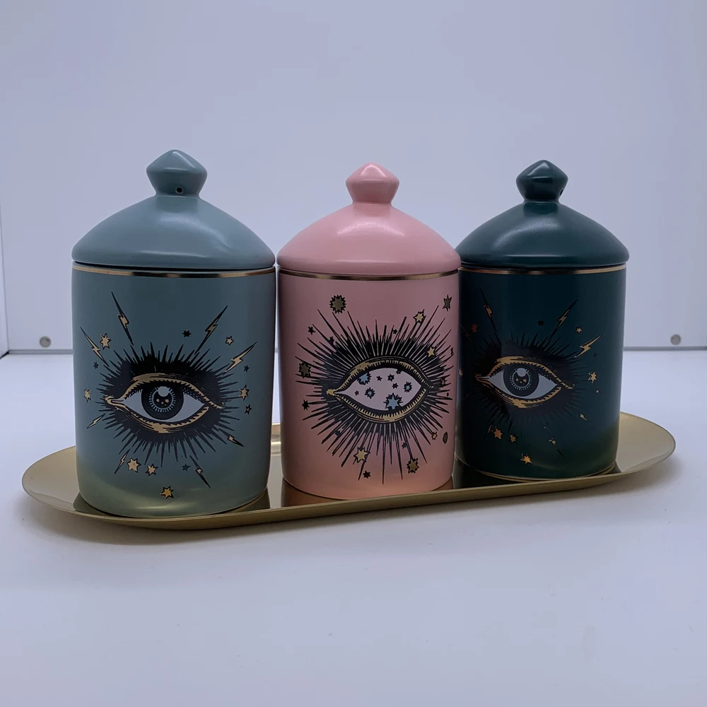 Handmade Starry Sky Big Eye Jar Incense Candle Holder Home Decoration Ornaments Ceramic Make Up Jewelry Storage Jar Box Cup
