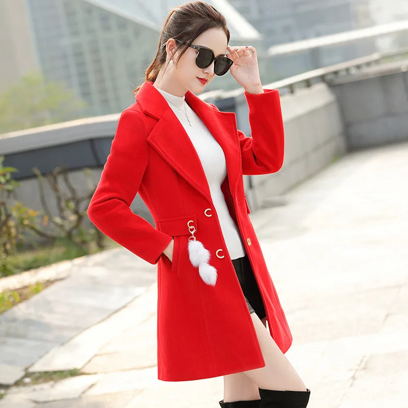 2022 New Autumn Winter Woolen Coat Female Medium Length  Large Size Women Woolen Jacket Slim Lady Clothing Women's Coats Overcoa black parka