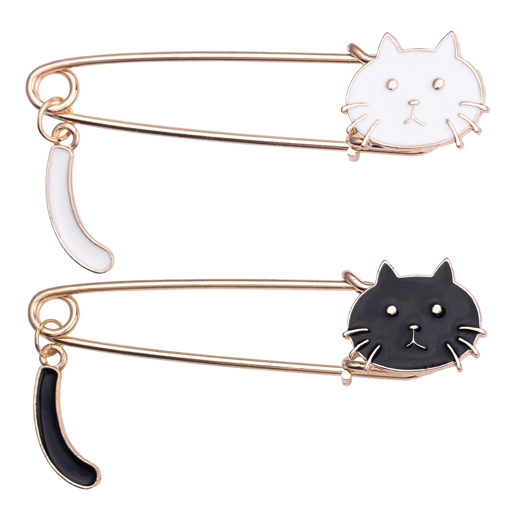 

2PCS Unisex Cartoon Cats Shake Tail Brooches Drop Oil Small Creative Breastpin Sprouting Brooches Decor Gifts Pins Corsage