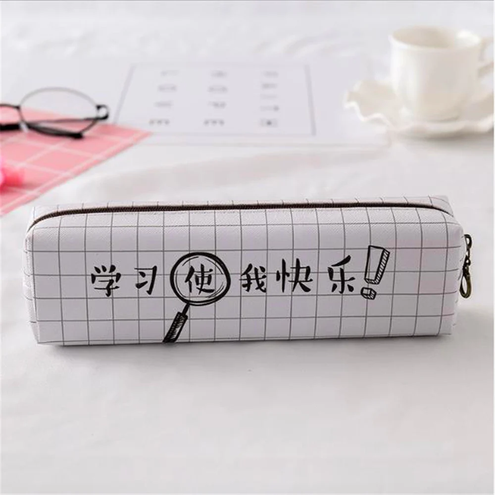 Kawaii простые китайские трендовые слова ручка сумка коробка для детей подарок косметическая канцелярская сумка для школьных принадлежностей - Цвет: White
