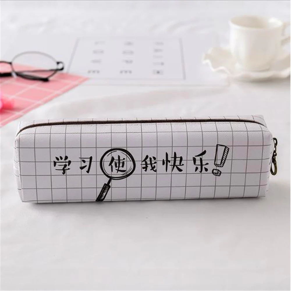 White Kawaii простые китайские трендовые слова ручка сумка коробка для детей подарок косметическая канцелярская сумка для школьных принадлежностей - Цвет: White