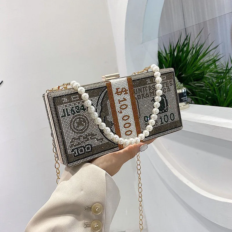 Tanio Kopertówka pieniądze USD crystal Dollar kopertówki damskie