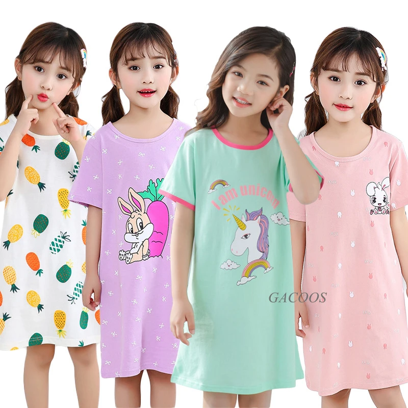 Camisones de unicornio para niñas, pijamas de algodón, vestido noche de ropa de dormir moda de verano - AliExpress