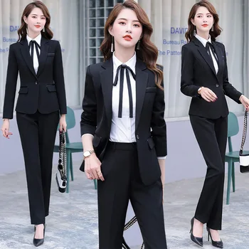

SANMUZI 2020 New Elegant Office Work Wear Pant Suits OL 2 Piece Sets Solid Blazer Jacket & Trousers Suit for Women Set Femme