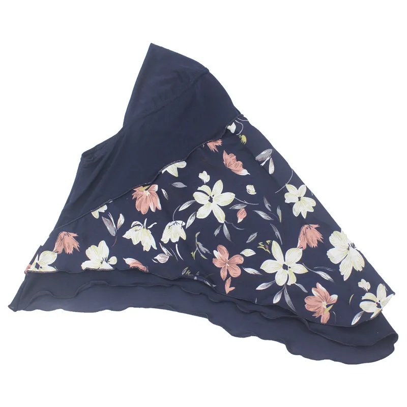 NavyBlue for 6 to 12 Мусульманский хиджаб, исламский шарф в арабском стиле для девочек, двухслойные шали с цветочным принтом, два размера, для девочек 2-12 лет - Цвет: NavyBlue for 6 to 12