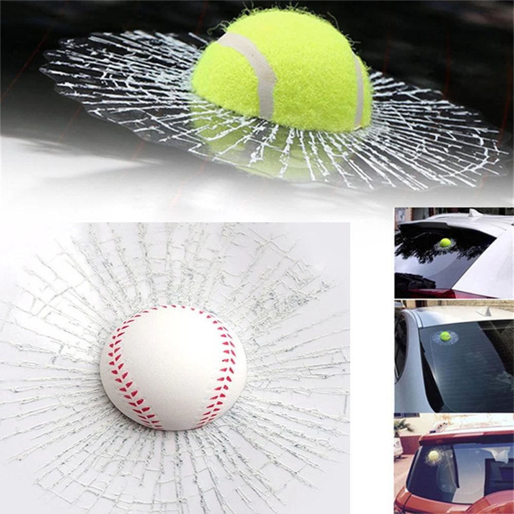 Nouveauté blagues jouets boule de verre cassé frappe voiture fenêtre 3D autocollant Baseball Football Tennis autocollants drôle jouet