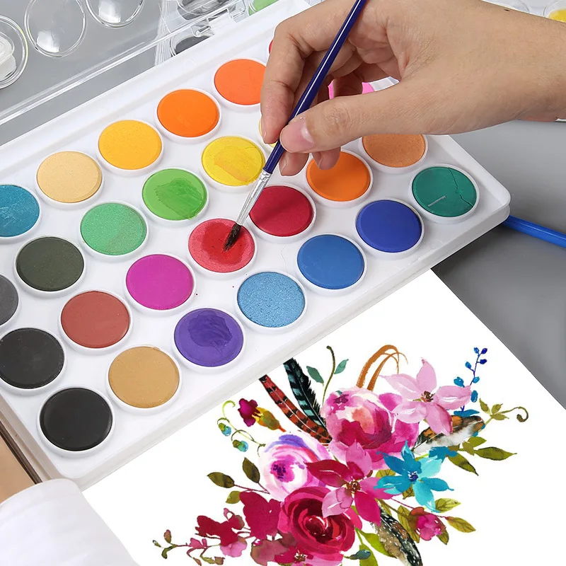12/16/18/28/36 color solid gouache watercolor powder paint set with water brush pen portable watercolor paint drawing
