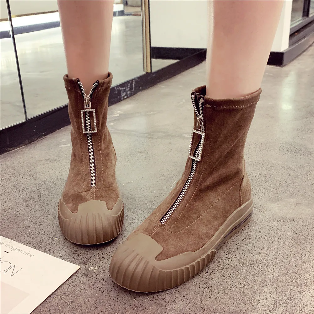 New Fashion Flat Shoes Woman Round Toe Ankle Boots for Women Ladies Booties Shoes Front Zipper Designer Boots Women Luxury