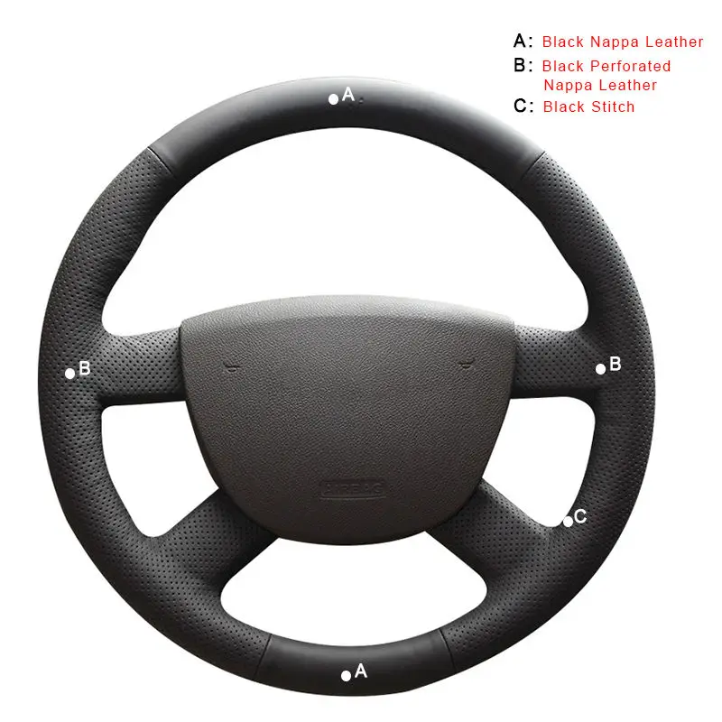Авто оплетка на крышке рулевого колеса для Ford Kuga 2008-2011 Focus 2 2005-2011 C-MAX 2007-2010 Transit 2010 колпаки для автомобильных колес - Название цвета: Top Layer Leather