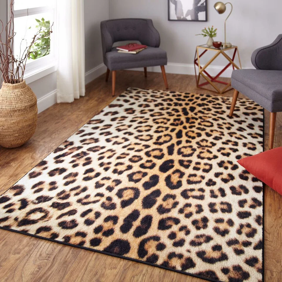 Leopard Print Carpet Living Room Classic Sexy Yellow Brown Home Decor