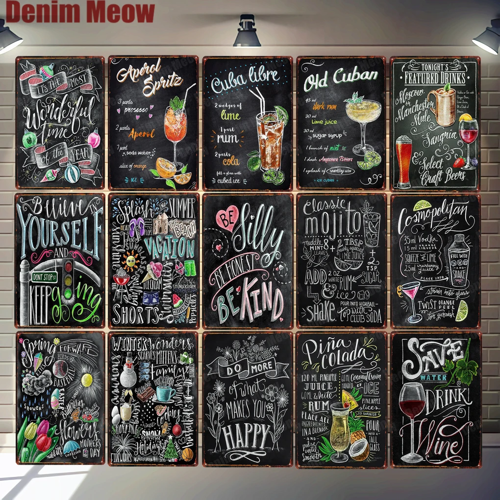 Art-Sticker Poster-Bar Tin-Signs Mojito Plaque Home-Wall-Decor Metal Pina Colada Pub