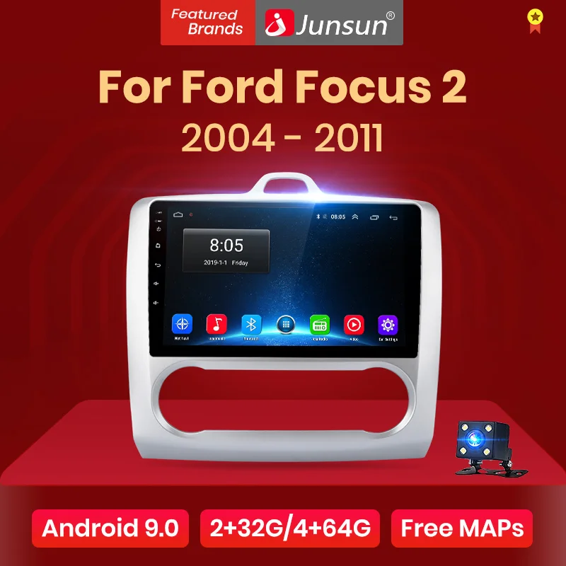 Junsun V1 Android 9,0 2G+ 32G Автомобильный мультимедийный видео плеер для Ford Focus 2 Mk2 2004-2011 Навигация gps 2 din