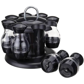 

Salt And Pepper Shakers Set Of 8 Bottles With 360°Rotating Holder - Salt & Pepper Shaker Set | Oil And Vinegar Dispenser Set | S