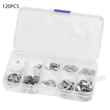 

120pcs Stainless Steel E-Shaped Open Circlip Collar Metal Circlip Retaining Circlip Assortment Kit Hardware Tool