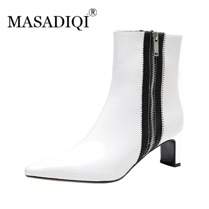 

MASADIQI Fashion Woman Ankle Boots Genuine Leather Pointed Toe Side Zipper Women's Chelsea Boots Handmade Party Wedding Shoes