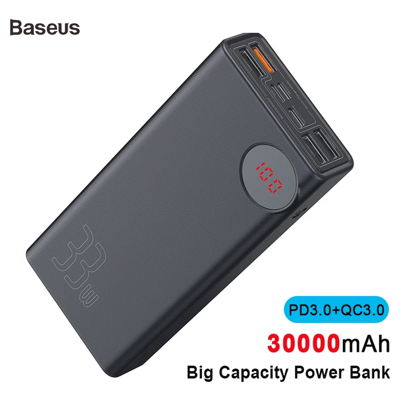 Baseus, новинка, 30000 мА/ч, внешний аккумулятор PD3.0, быстрое зарядное устройство для iPhone Xs Max, Xr, X, 8 Plus, QC3.0, быстрое зарядное устройство, внешний аккумулятор для путешествий
