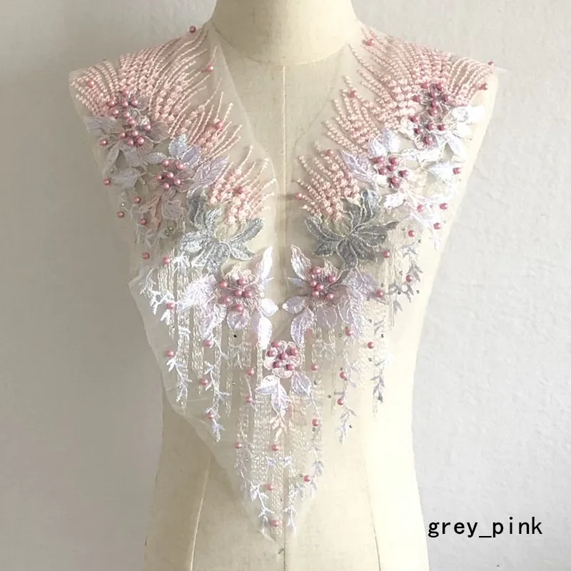 grey pink SASKIA 1 шт. вышитая бисером ткань патч цветок сетка вышитые ткани африканская Кружевная аппликация пришить свадебное платье одежда пэчворк Diy - Цвет: grey pink