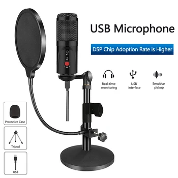 

Condenser Microphone With Tripod USB Computer Studio Microphone For PC Microphone For Phone Karaoke Microphone With Sound Card