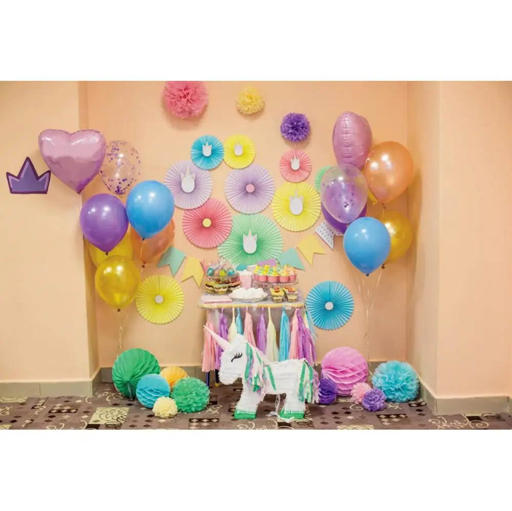Laeacco Party Dessert Area Balloon Unicorn Simple Children Background Photo Vinyl Seamless Photography Backdrop For Studio | Электроника