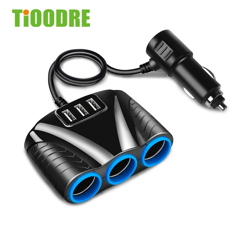 

TiOODRE 3 USB Port 3 Way 3.1A Blue Led Car Cigarette Lighter Socket Splitter Hub Power Adapter 12V-24V Smartphone DVR GPS Kits
