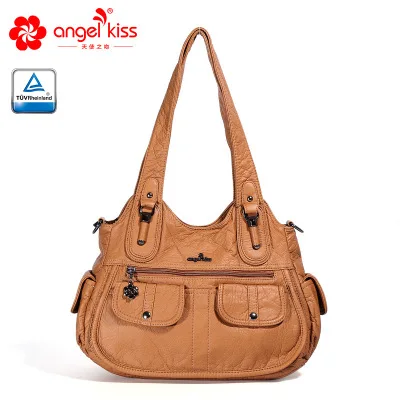 Angelkiss роскошная сумка из искусственной кожи с эффектом потертости женская сумка на плечо с несколькими карманами Повседневный стиль Сумки для дам - Цвет: brown