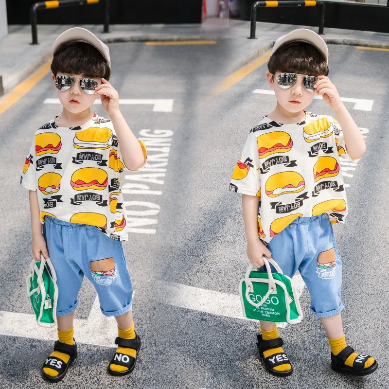 

2019 BOY'S New Style Online Celebrity Cartoon Two-Piece Set Children Boy Fashion Set