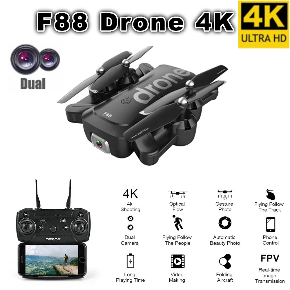 F88 RC Квадрокоптер Дрон 4k Профессиональный двойная камера WIFI FPV дроны оптический