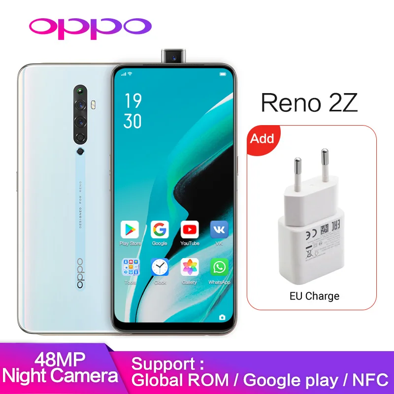 

Original OPPO Reno 2 Z 8GB 128GB reno2Z Support Google Play Global ROM NFC 10x Zoom 48MP 4 Camera VOOC Mobile phone Z Smartphone