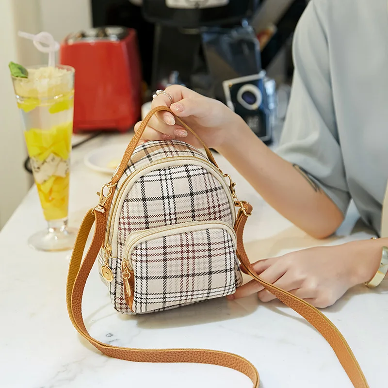 

New Arrival Check Print Backpack Women's 2019 New Style Korean-style Mini Versatile Phone Coin Purse Crossbody Bag