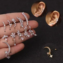 Sellsets 1 шт. Роскошная Cz изогнутая хрящевая спираль Tragus Rook Lobe серьга-Винт Задняя шпилька 20 г Украшения для ушного пирсинга из нержавеющей стали