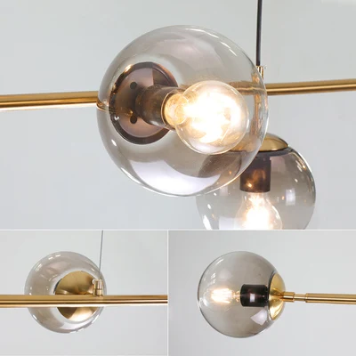 Скандинавский дизайнер длинная форма Ресторан гостиная модель для комнаты, Подвесная лампа стеклянный шар металлический стержень подвесные светильники