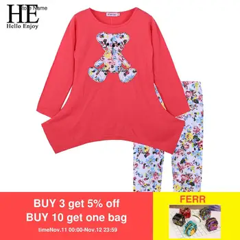 HE Hello Enjoy Kids Girls Clothes Spring Autumn Children Clothing Sets Long Sleeve Tops Flower Legging