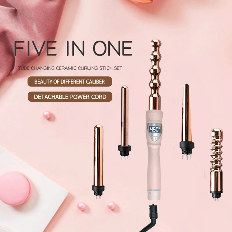 

5 in 1 Ceramic Curler Iron Set Professional Ceramic Curling Iron Rotatable Stylist Wand Wave Styling Tool