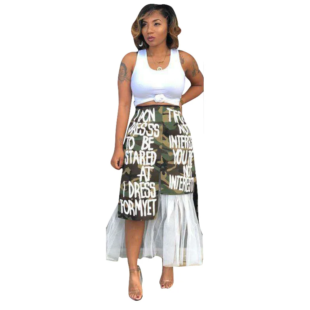 Yooneedi летние Дизайнерские повседневные женские юбки цветные камуфляжные Лоскутные женские макси юбки ARM-8026