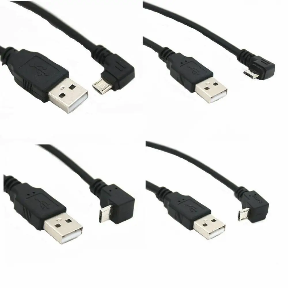 USB 2,0 кабель для зарядки Micro USB Мужской 90 градусов правый и левый и вверх и вниз Угловой кабель для зарядки данных