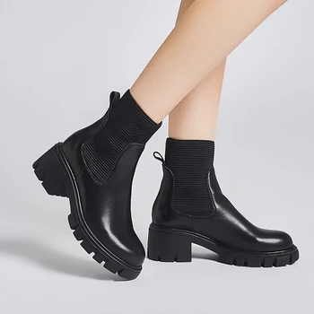 

2020 New Female Punk Chelsea Boots Night Club Women Ankle Boots Genuine Leather Women Boots Autumn Winter Short Boots