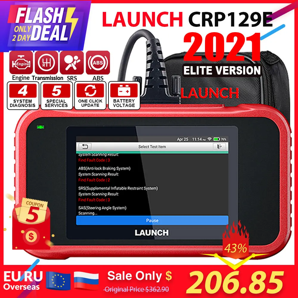 LAUNCH-herramientas de diagnóstico obd2 CRP129E, OBD automático, EOBD, lector de código, escáner OBDII ENG AT ABS, SRS, aceite, SAS, EPB, ETS, reinicio de TPMS para coches